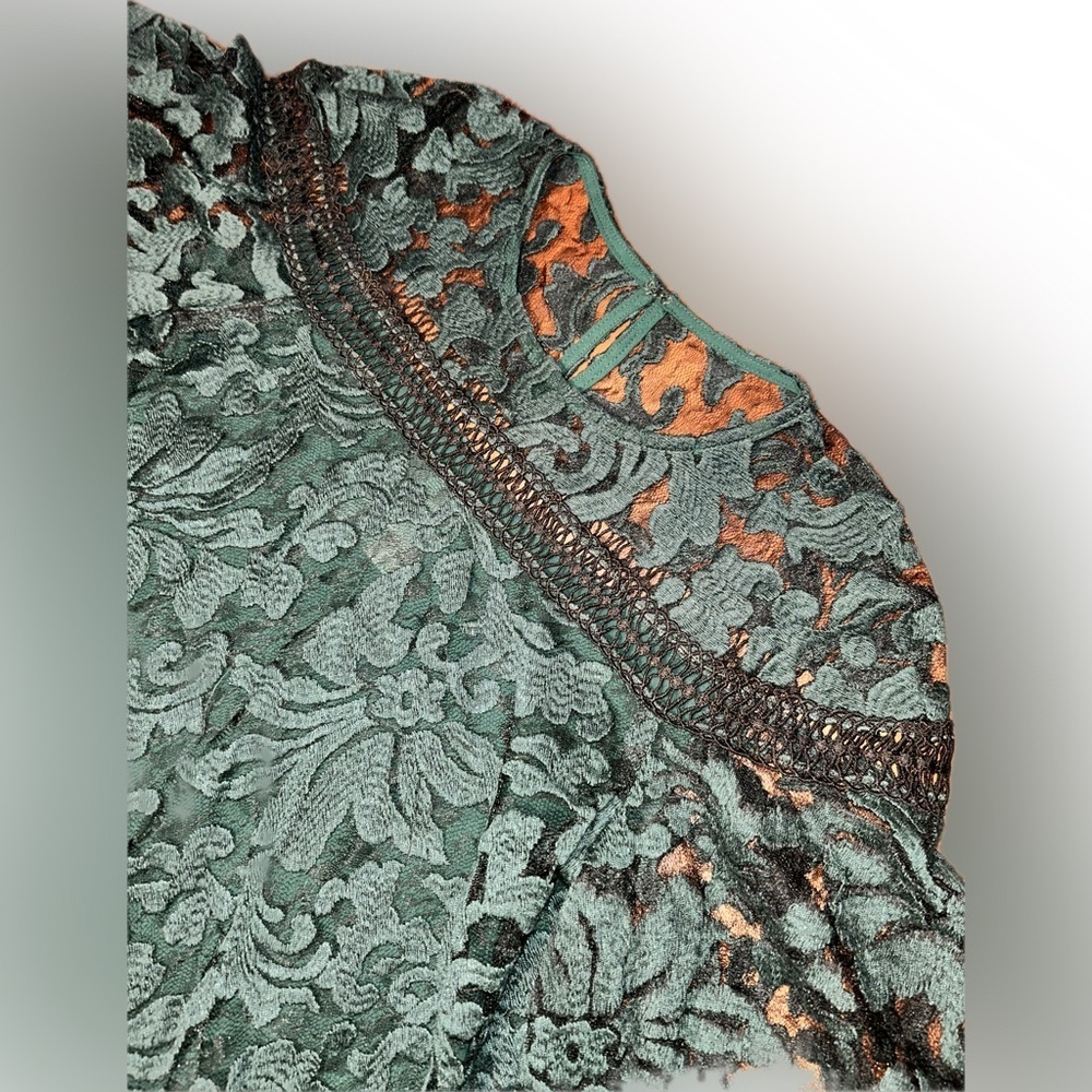 Prose & Poetry Anthropologie Whimsigoth Green Lace Bell Sleeve Sheer Moody XS - Picture 7 of 10